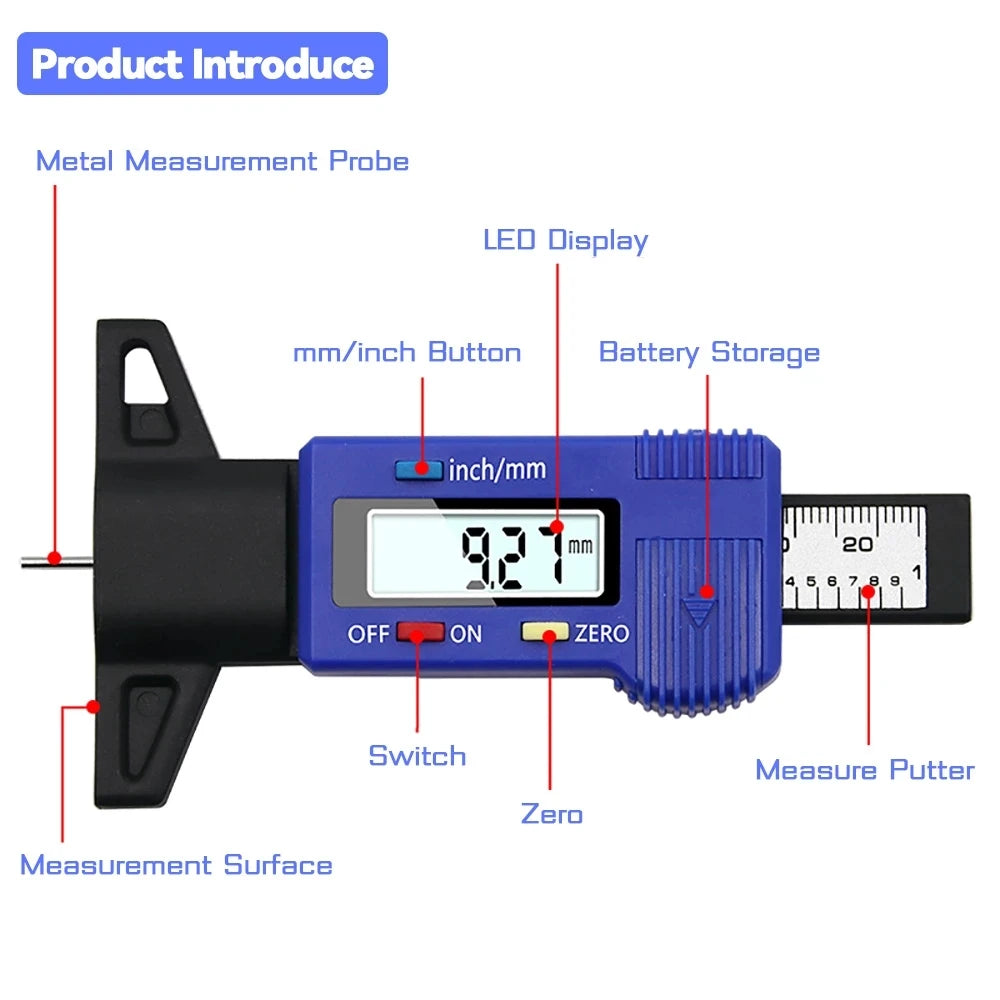 Digital Tire Tread Depth Gauge, Tire Wear Measuring Tool for Cars