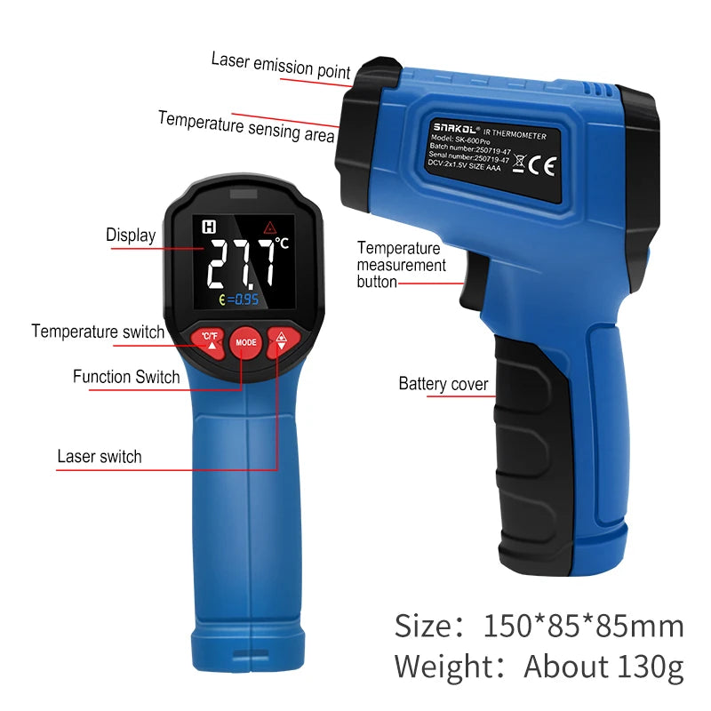 Infrared Non-Contact Digital Thermometer Handheld High-Precision Temperature Sernsor Industrial Kitchen Pyrometer Gun