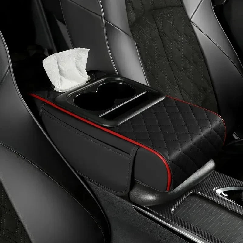 Car Armrest Storage Box, Car Center Console Organizer, Armrest Heightening Cushion with Cup Holder Armrest Storage Organizer Box