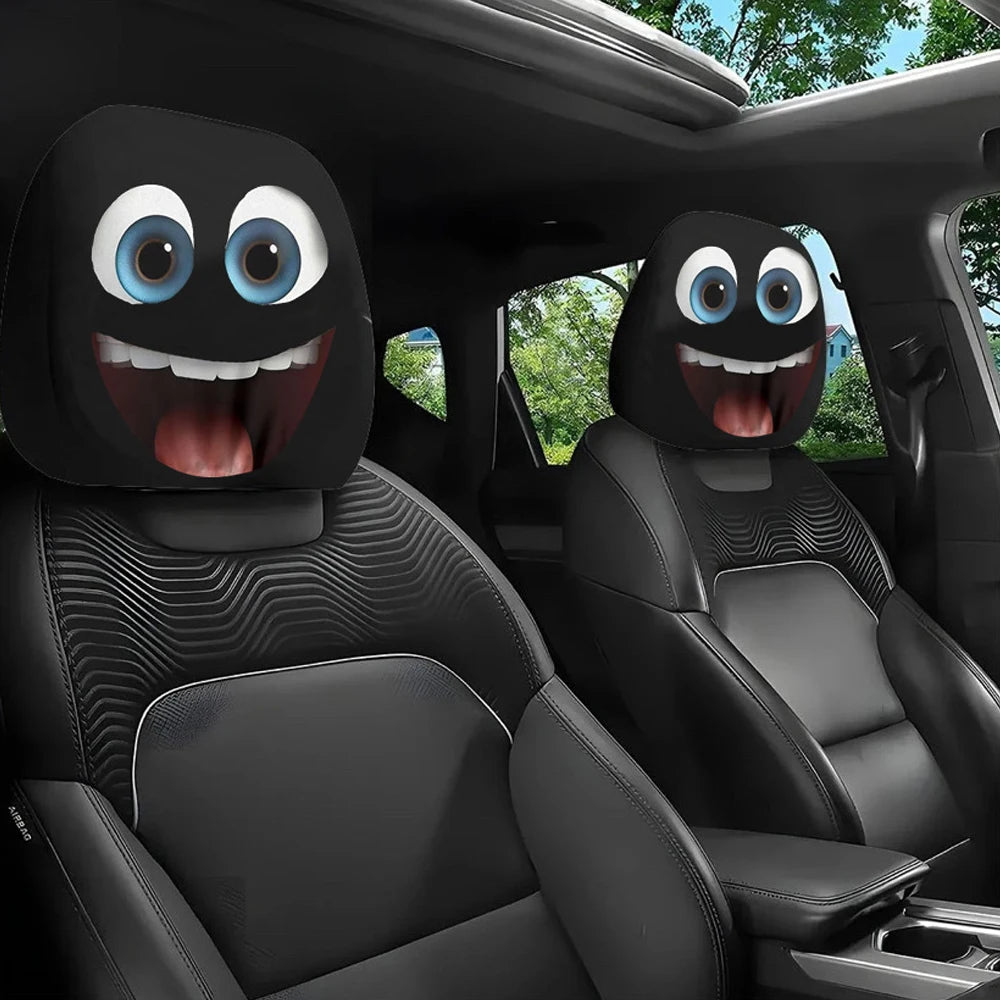Funny Cartoon Print Car Headrest Covers, Set of 2