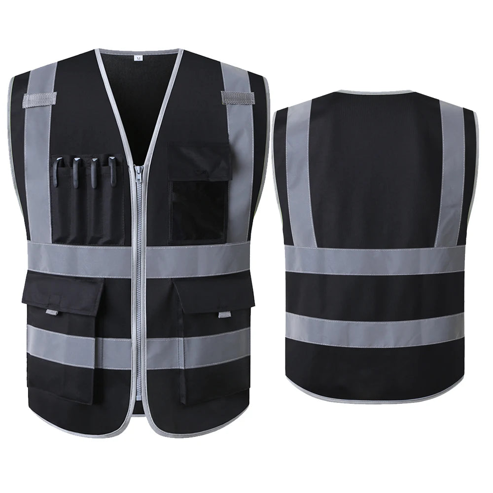 Hi Vis Work Vest construction building vest Workwear clothing work vest multi pocket black vest