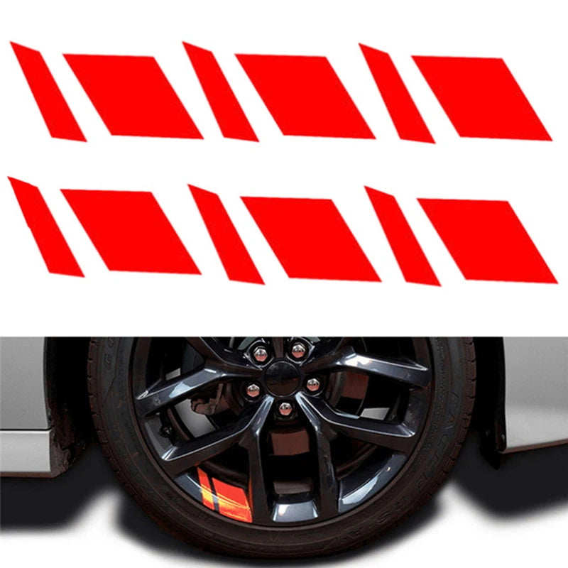 6Pcs Car Wheel Hub Reflective Sticker Auto Wheel Rim Decals Stripe Warning Stickers Automotive Tire Decorative Accessories