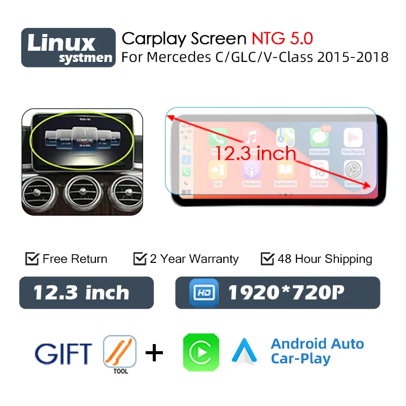 Wireless CarPlay & Android Auto Screen for Mercedes C-Class 2015-2018 - image 7