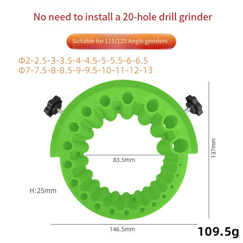 Drill Bit Sharpener 2-13mm, 20-Hole Attachment for 115/125 Angle Grinders