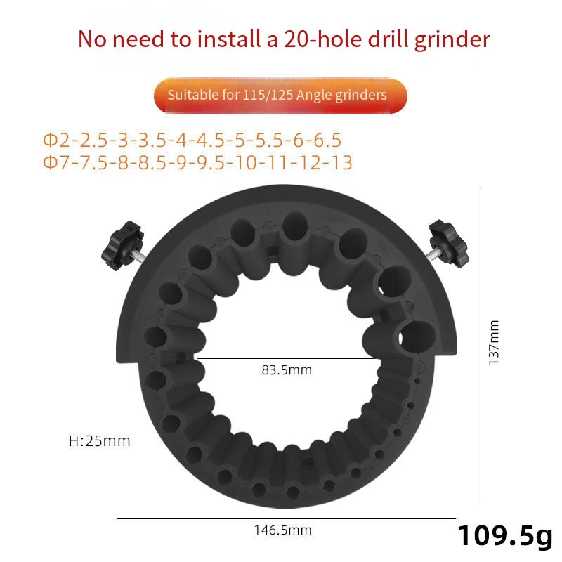 Drill Bit Sharpener 2-13mm, 20-Hole Attachment for 115/125 Angle Grinders