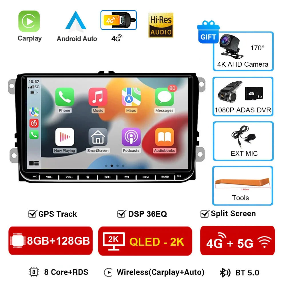 Android 16 2 Din 9'' Car Radio GPS CarPlay for VW Passat Golf MK5 MK6 - image 13