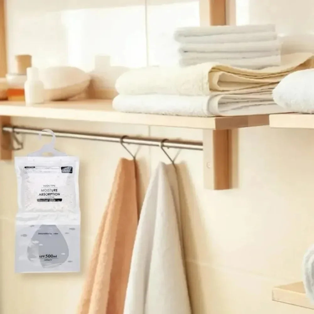 Hanging dehumidifier bag, 500ml moisture absorber for closets and cabinets