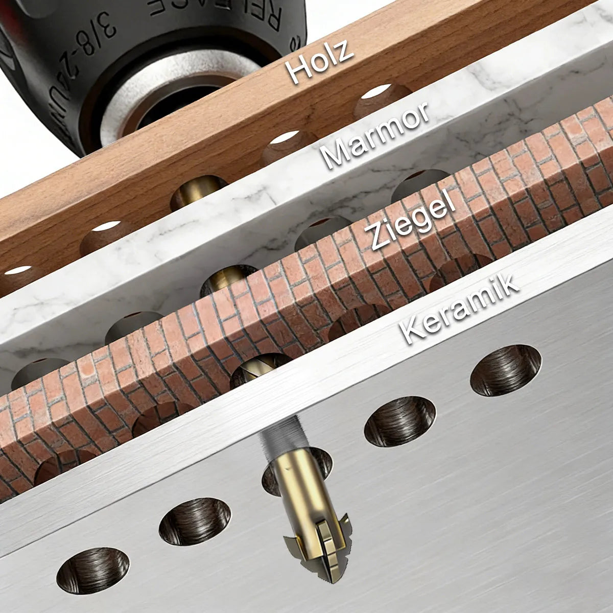 High-Four-Edged Serrated Eccentric Drill for Dry Drilling of Ceramic Tiles, Glass, Marble, Concrete, Stainless Steel Drill Bits
