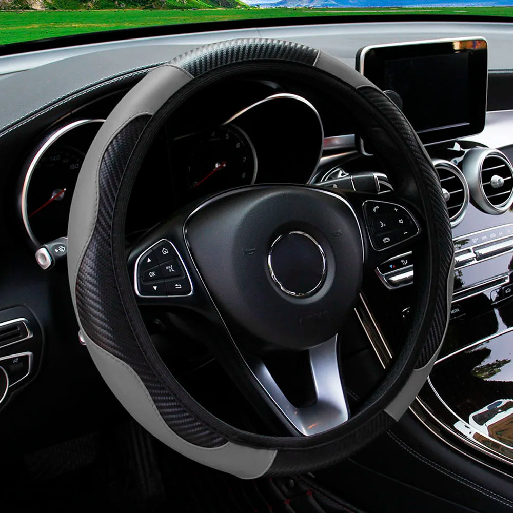 Textured PU Leather Steering Wheel Cover, 14.5-15 Inch