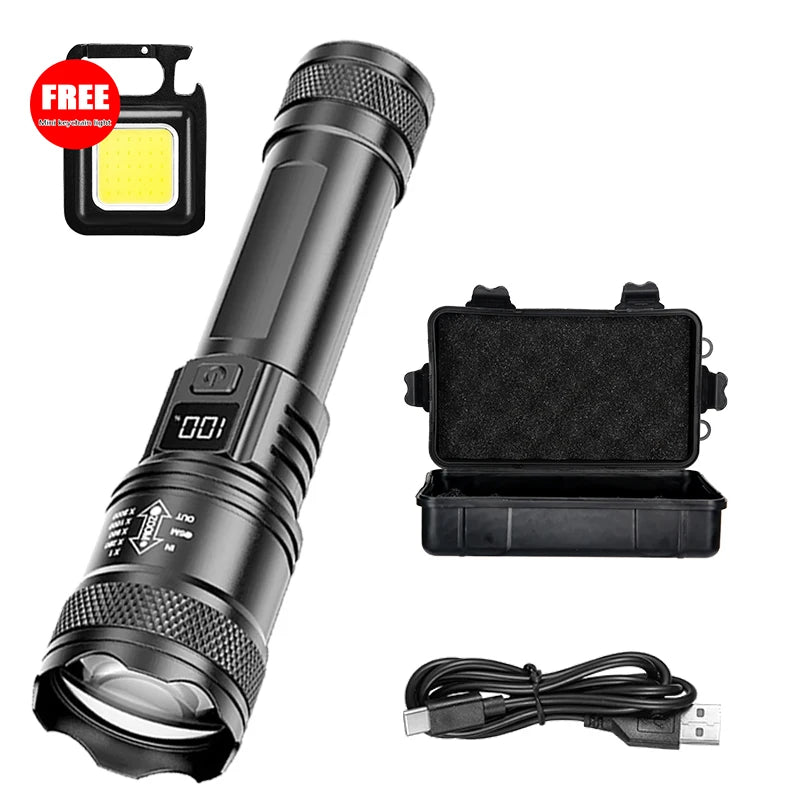 Ultra Bright 2000LM LED Flashlight, Type-C Rechargeable Zoom Torch