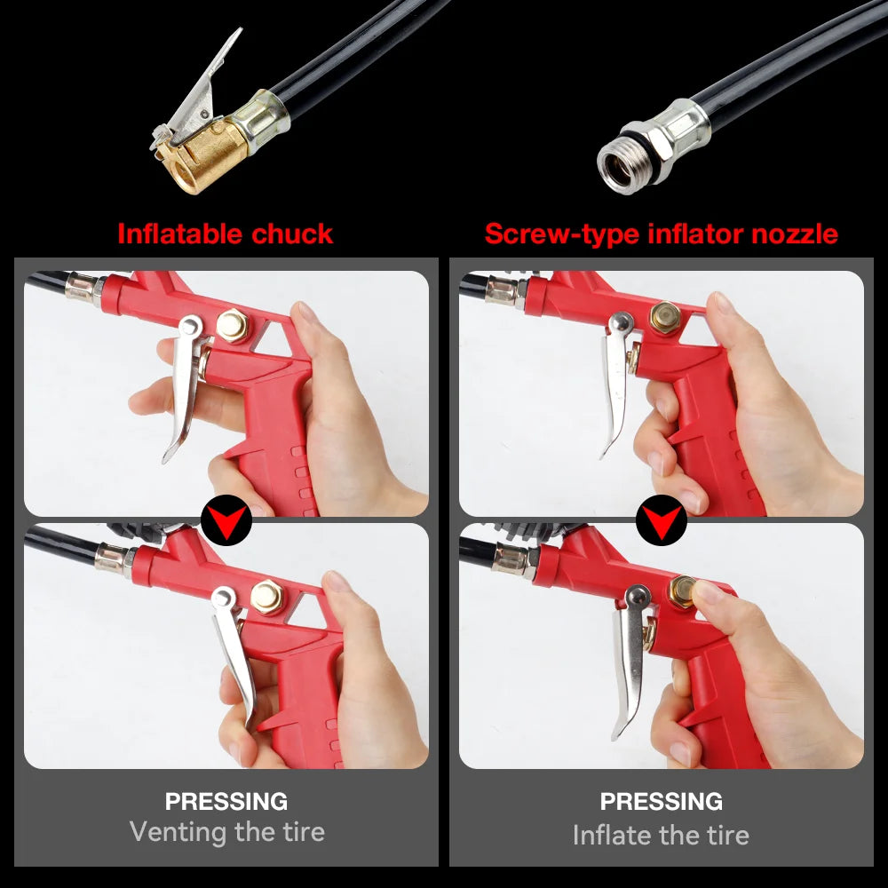 Dual-Scale Tire Pressure Gauge 0–220 PSI with Hose