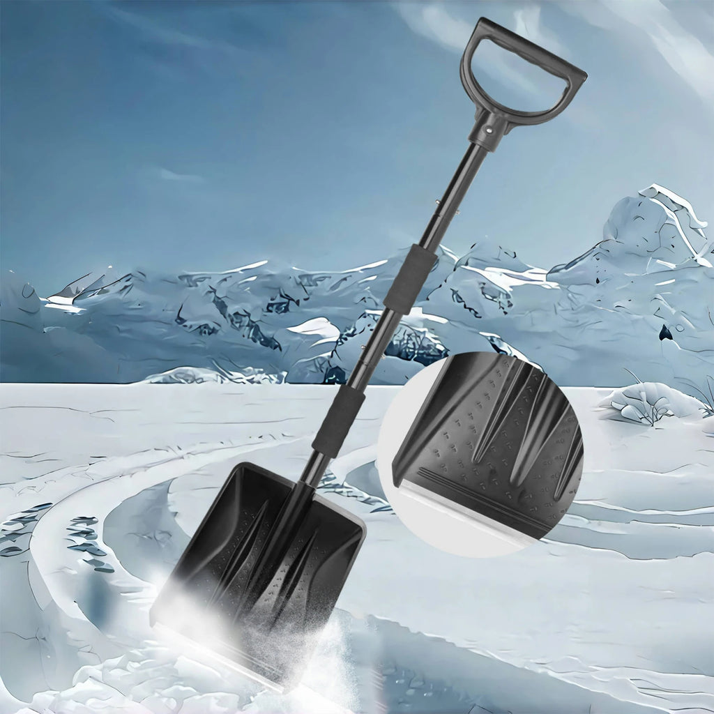 Snow Shovel with Adjustable Length D-Grip Handle Driveway Scoop Shovel for Car Snow Removal Portable for Home Garage Garden Camp