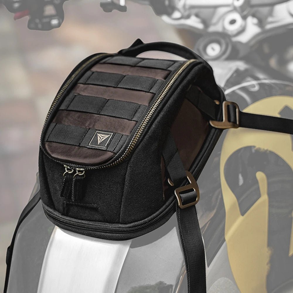 Magnetic Motorcycle Tank Bag Expandable Waterproof Retro Leather Motorbike Fuel Tank Pack Touring Travel