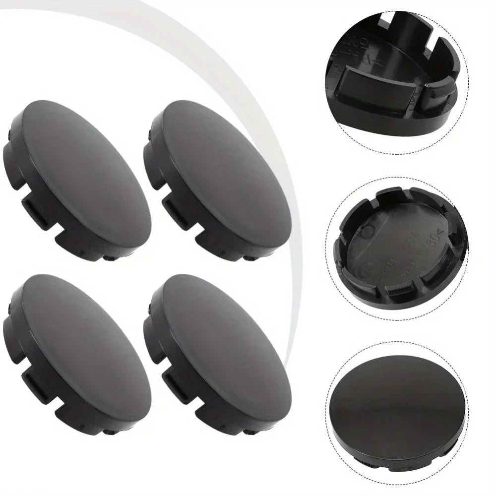 Wheel Center Caps, 55mm, Black ABS, Set of 4