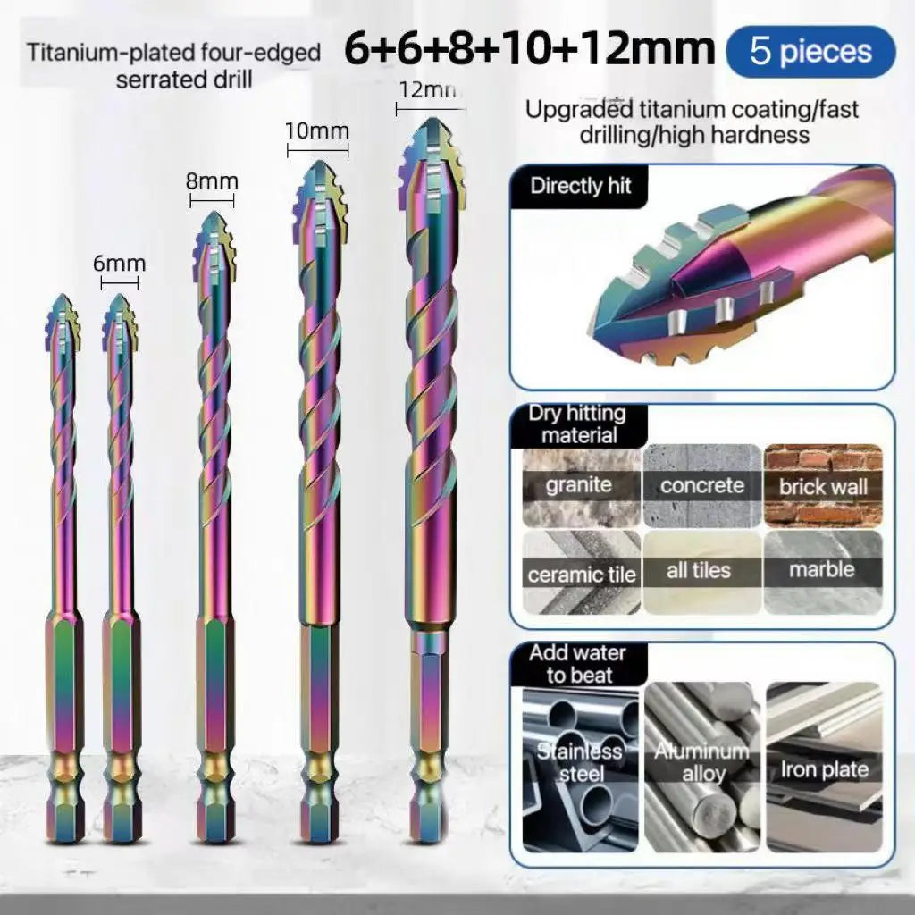 3-12mm Four-Edge Serrated Drill Bit Set for Glass, Tile, Concrete & Metal
