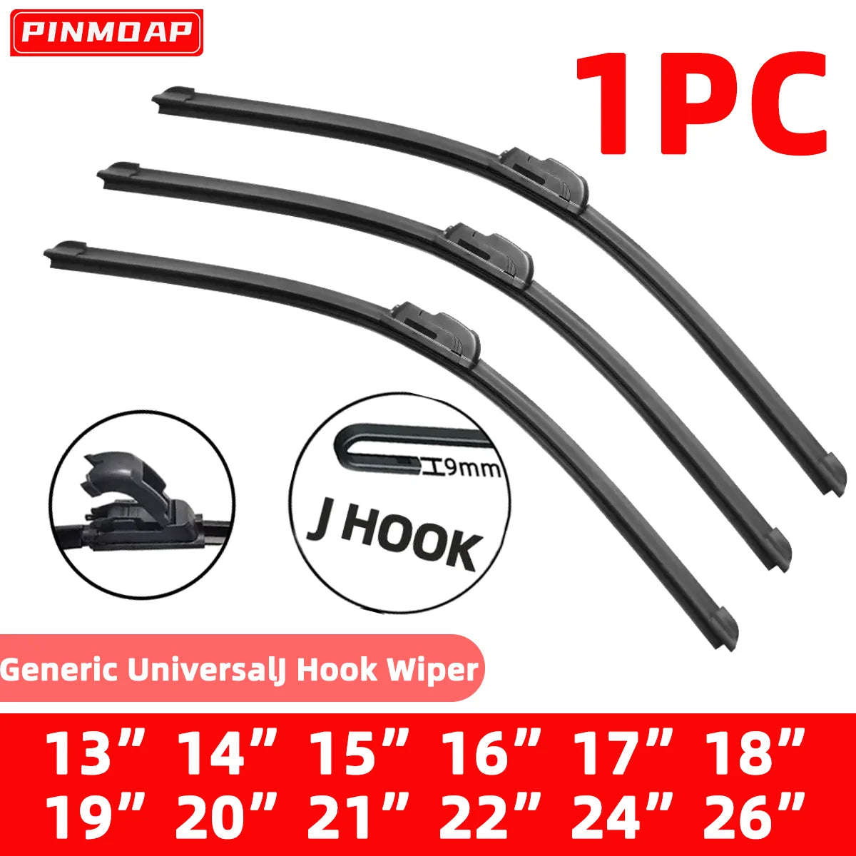 J-Hook Beam Windshield Wiper Blade, 13 to 26 Inch