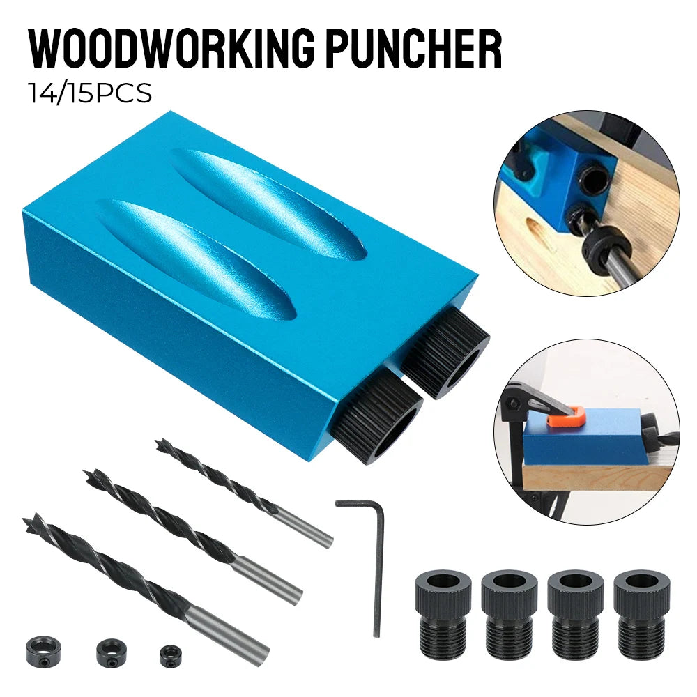 15-Degree Pocket Hole Jig Kit with Drill Bit Set, 7/14/15-Piece