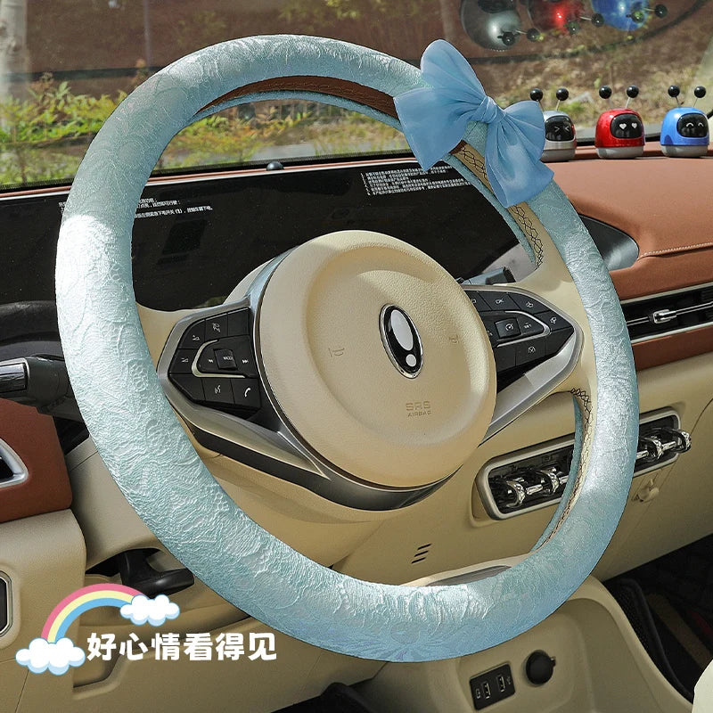 Bow and Lace Steering Wheel Cover, Round or D-Shape
