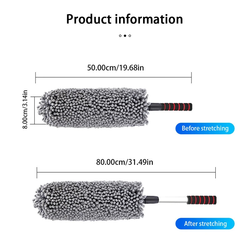 Retractable Microfiber Car Duster with Stainless Steel Handle