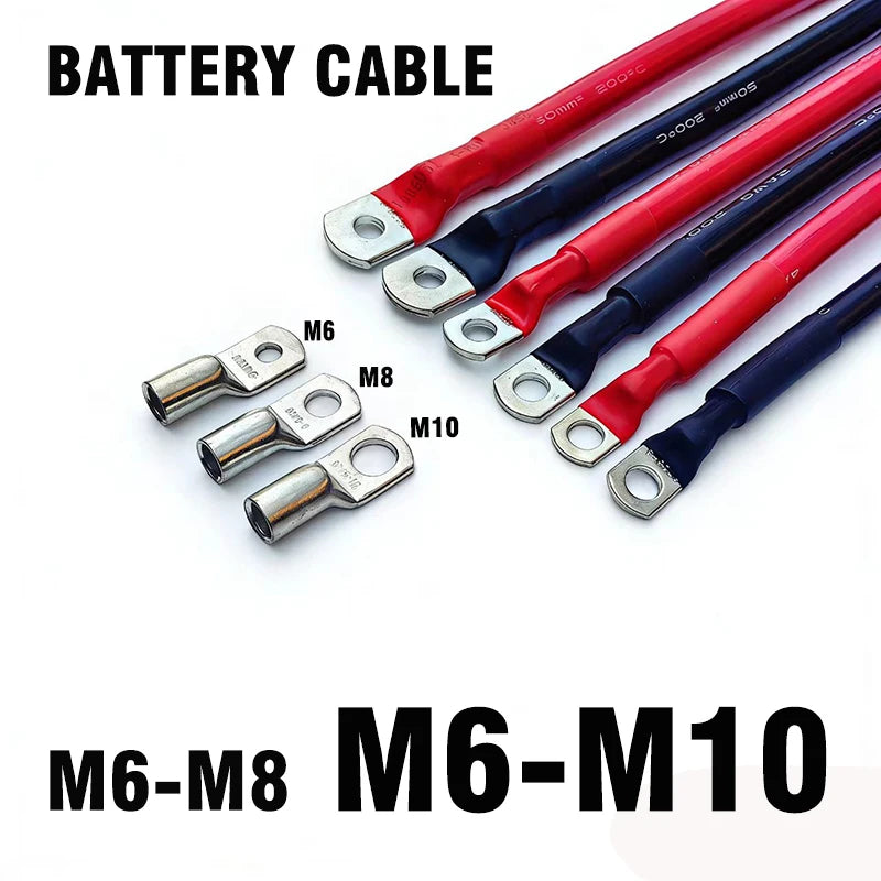 M6-M8 M6-M10 Jumper Cables for Car Battery Inverter Heavy Duty with Terminal 6AWG