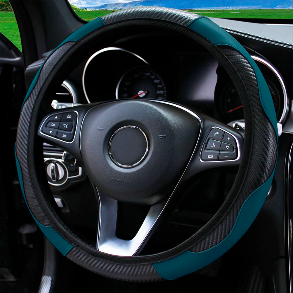 Textured PU Leather Steering Wheel Cover, 14.5-15 Inch
