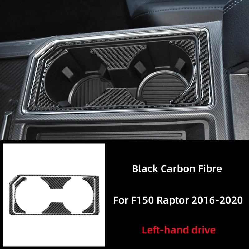 For Ford F150 Raptor 2016-2020 Accessories Carbon Fiber Interior Car Central Water Cup Holder Frame Stickers Trim Decor Cover