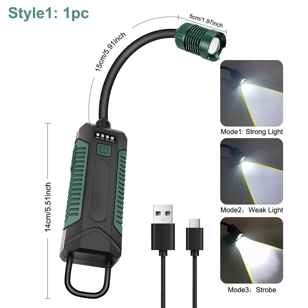 Rechargeable Magnetic LED Work Light with 360° Gooseneck & Hook