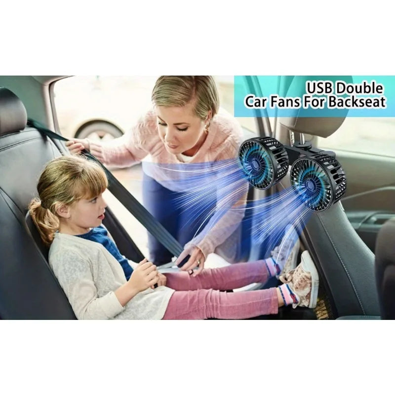 Double-Head USB Car Fan for Dashboard and Console - view 3