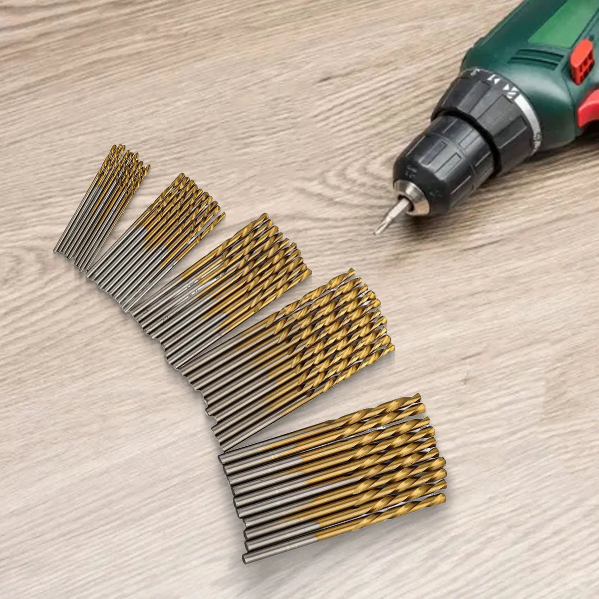 50 Piece HSS Drill Bit Set 1mm 1.5mm 2mm 2.5mm 3mm Gold Coated High Speed-Steel Drills For Metal Wood Plastic