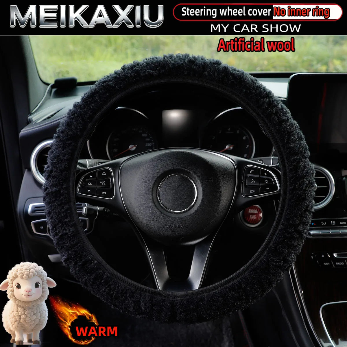 Plush Winter Steering Wheel Cover, 14.5-15 Inch, No Inner Ring