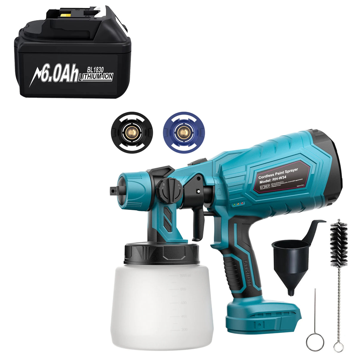 1000ML Cordless Electric Paint Spray Gun Wireless Compatible with 18V Batteries