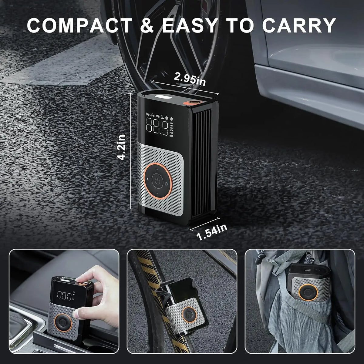 Tire Inflator Portable Air Compressor 160PSI Portable Car Air Pump with Tire Pressure Gauge for Motor Vehicle Motorcycle Bike