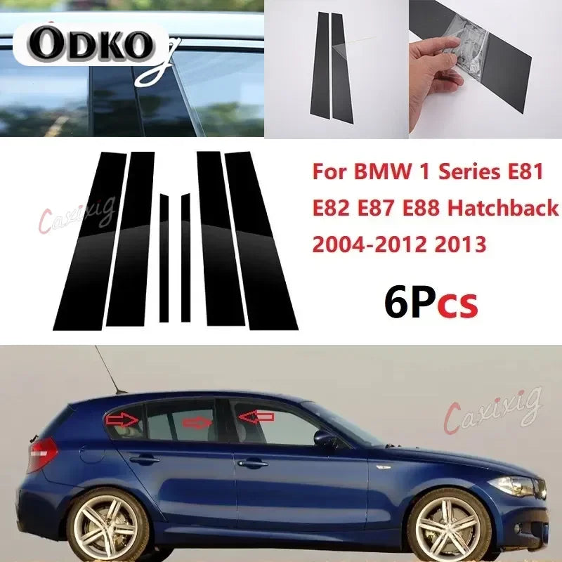 6pc Gloss Window Pillar Post Trim for BMW 1 Series E81 to E88