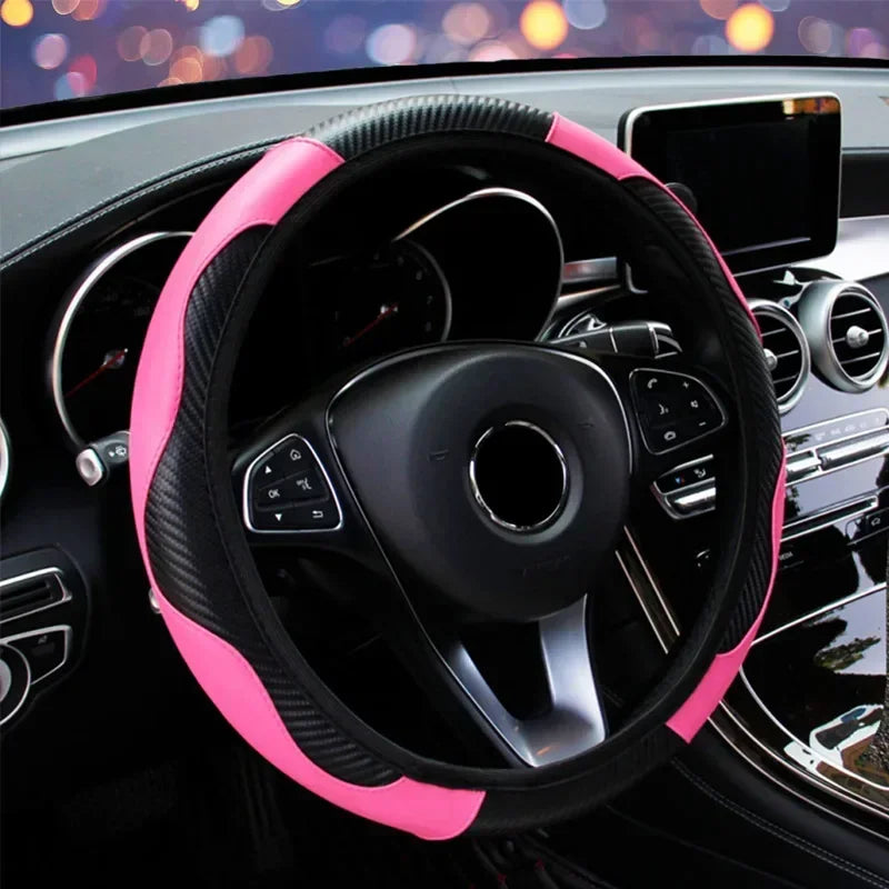 Anti-Slip Breathable PU Leather Steering Wheel Cover - 37-38.5cm - image 2
