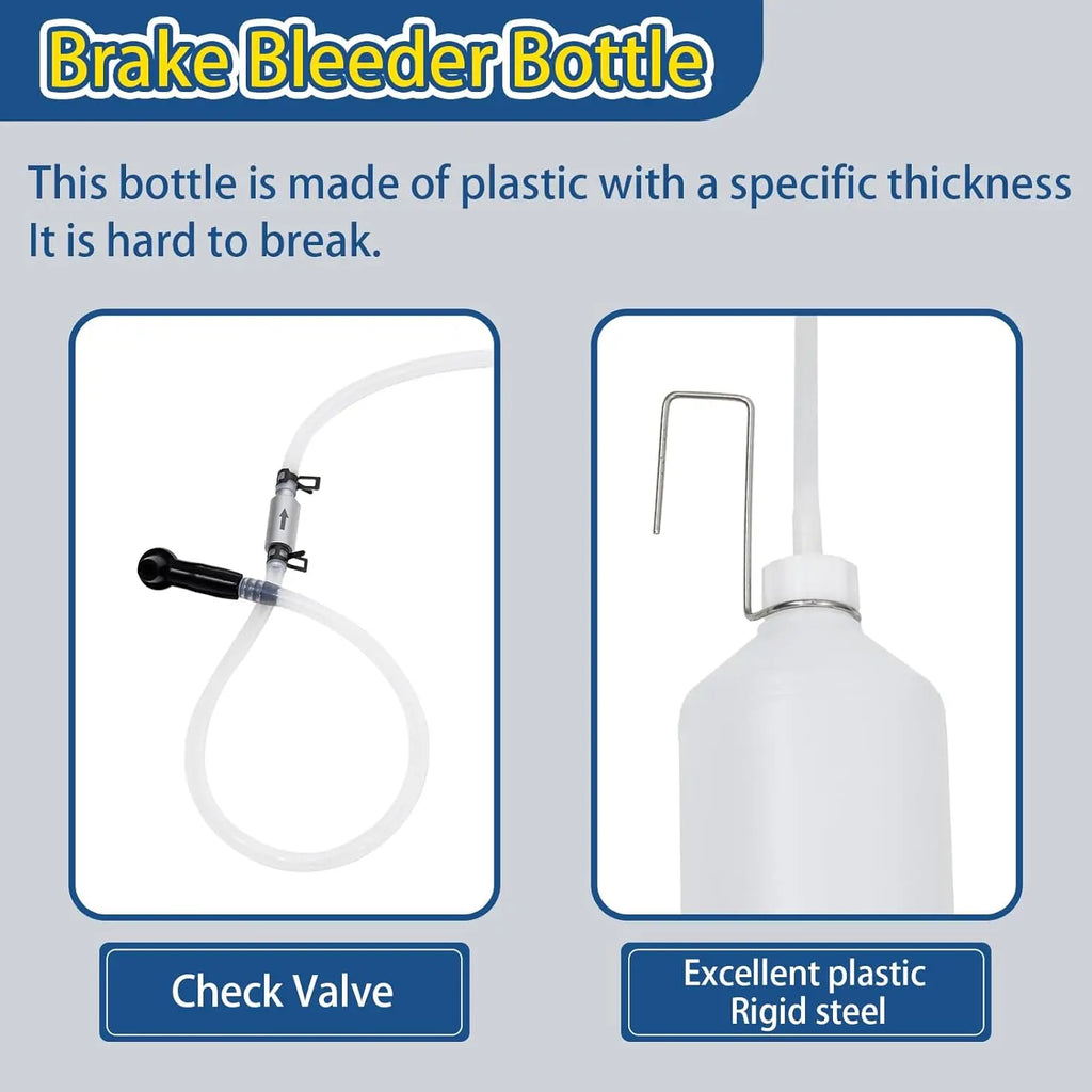 1L Brake Fluid Bleeder Kit with Non-Return Valve & Hook - Car Motorcycle One Person Bleeding Tool