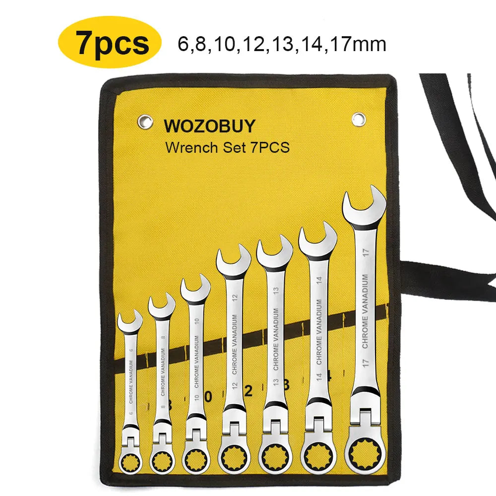 Ratcheting Combination Wrench Set 6-22mm Metric Flex Head Chrome Vanadium Steel