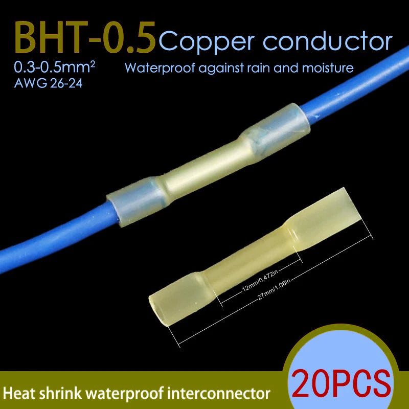 50pcs Waterproof Heat Shrink Wire Connectors Kit, Automotive Electrical Connector Terminals Kit Butt Splices Connector 22-10AWG