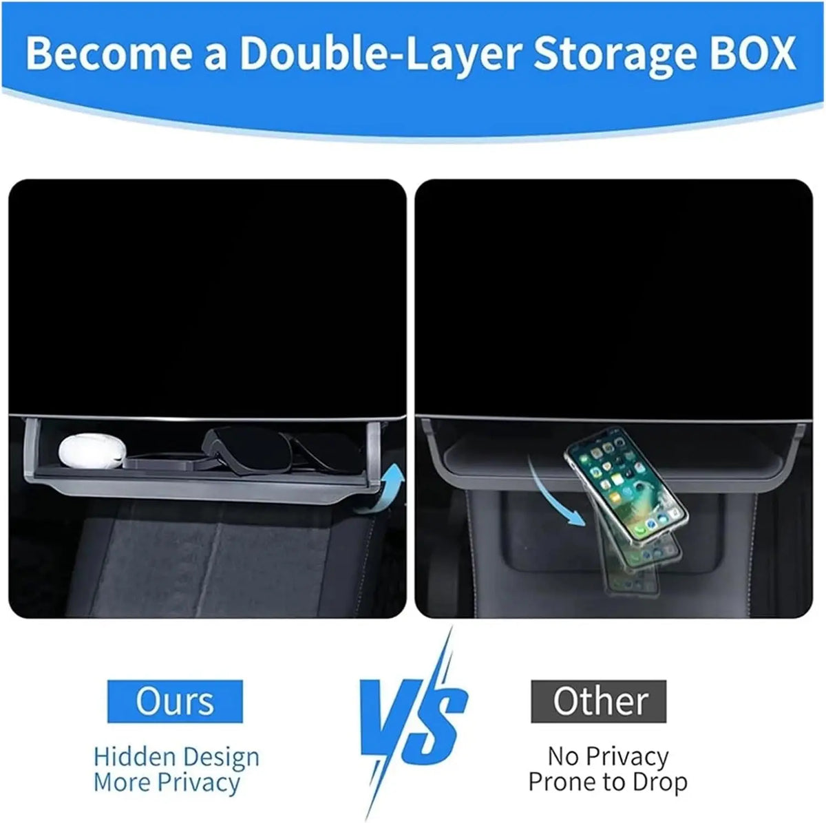Under Screen Console Storage Box for Tesla Model Y 2023-2026