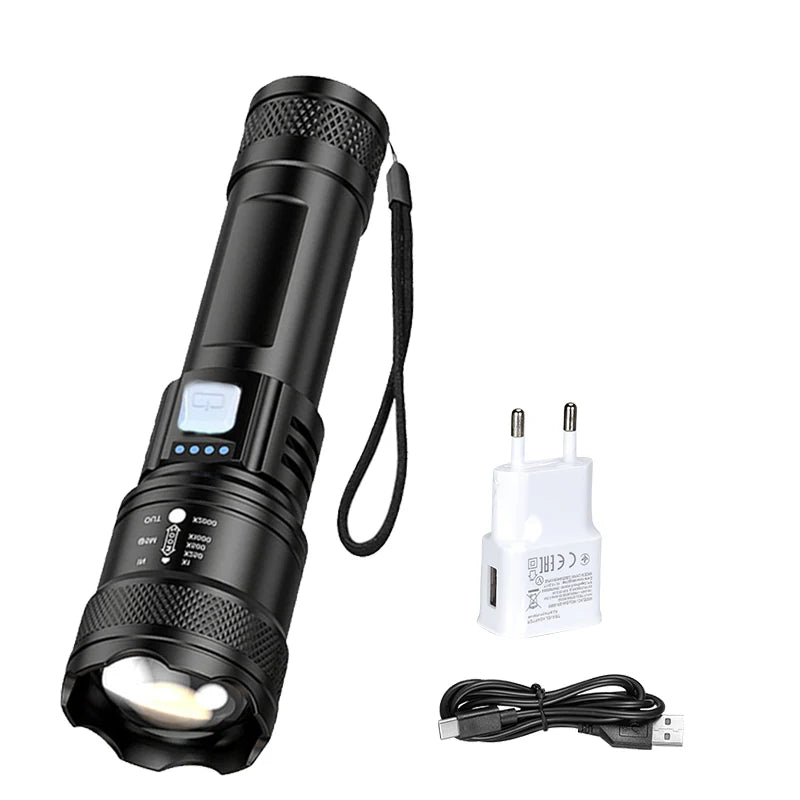 2000LM USB Rechargeable Zoom Tactical LED Flashlight, Waterproof