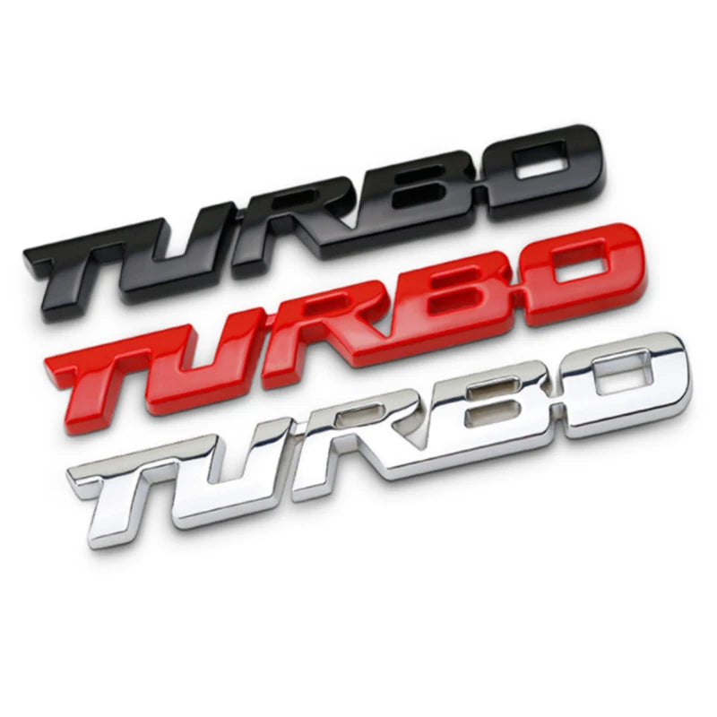 TURBO 3D Metal Lettering Car Sticker, Black, Red or Silver