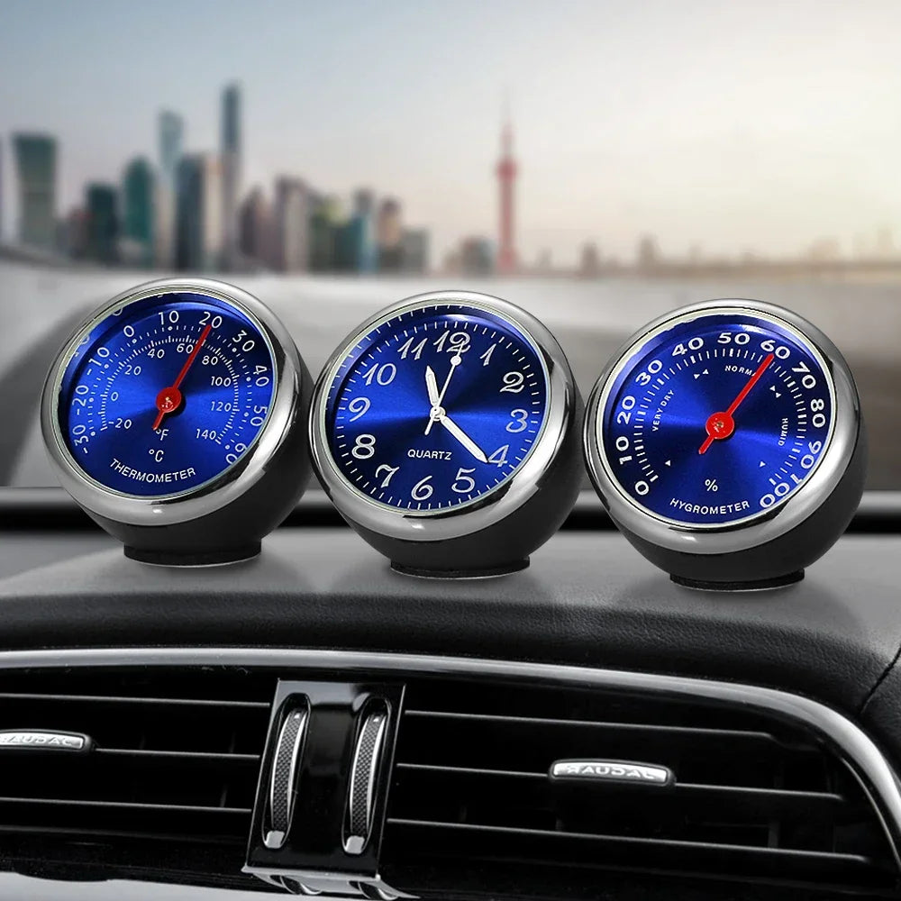 Mini Car Clock with Thermometer & Hygrometer – Dashboard Accessory