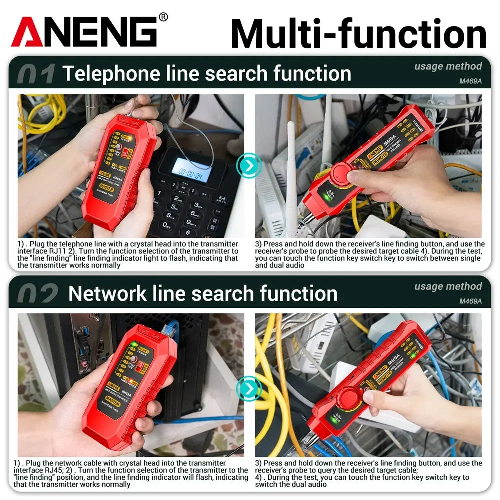 Network Cable Tester RJ45 RJ11  ANENG M469A Network Analyzer LAN Cable Tester Wire Tracker Tracer Toner Detector Line Test Tools
