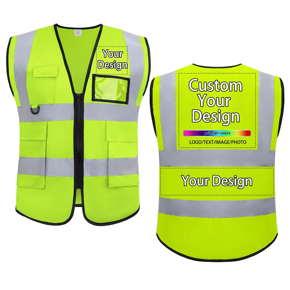 Safety Vest Customize Logo Class 2 Hi Vis Vest with 5 Pockets Construction Security Work Vest ANSI/ISEA Standards