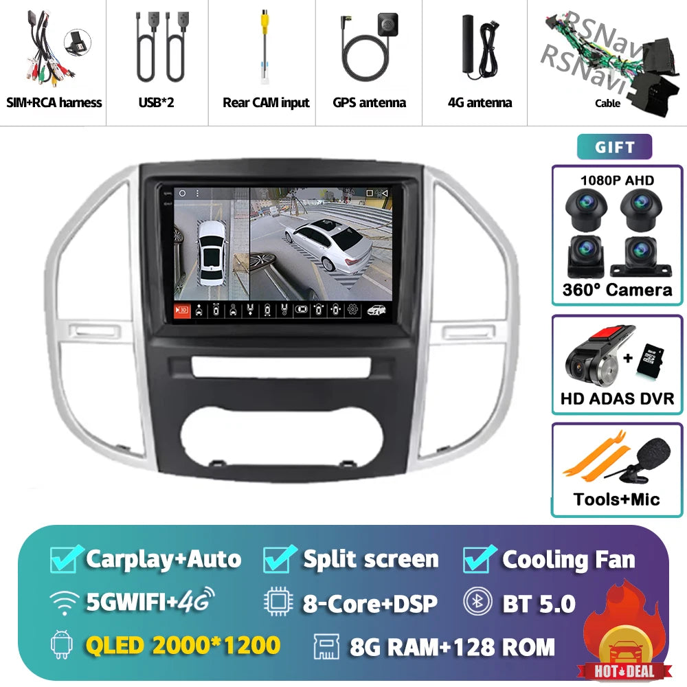 9" CarPlay Android Auto GPS Stereo for Mercedes Vito W447 - image 9