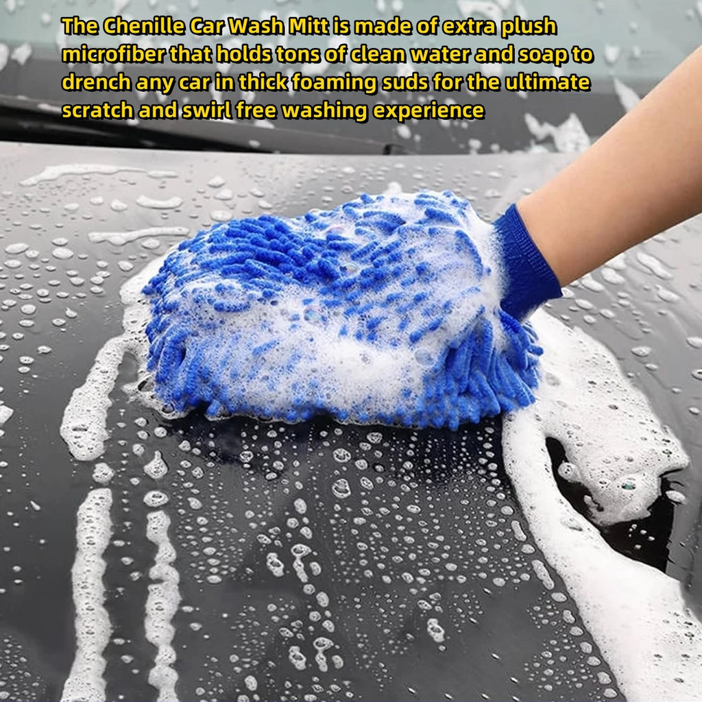 Ultra Absorbent Double-Sided Microfiber Car Wash Mitt, Chenille Scratch-Free Sponge Glove