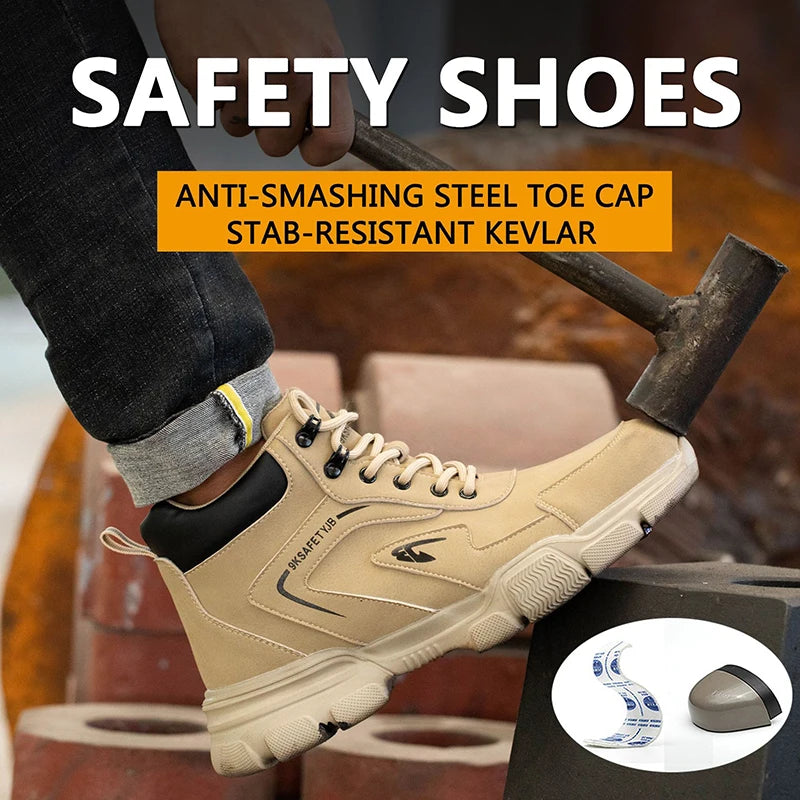 Men's Steel Toe Work Boots Waterproof Anti-Smash Safety Shoes - Lightweight Breathable Sneakers Construction Workwear Size 36-46