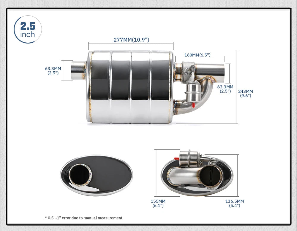 Stainless Steel 2.5" 3" 3.5" IN/OUT Tip On Single Exhaust Muffler Dump Valve Exhaust Cutout with Wireless Remote Controller Set