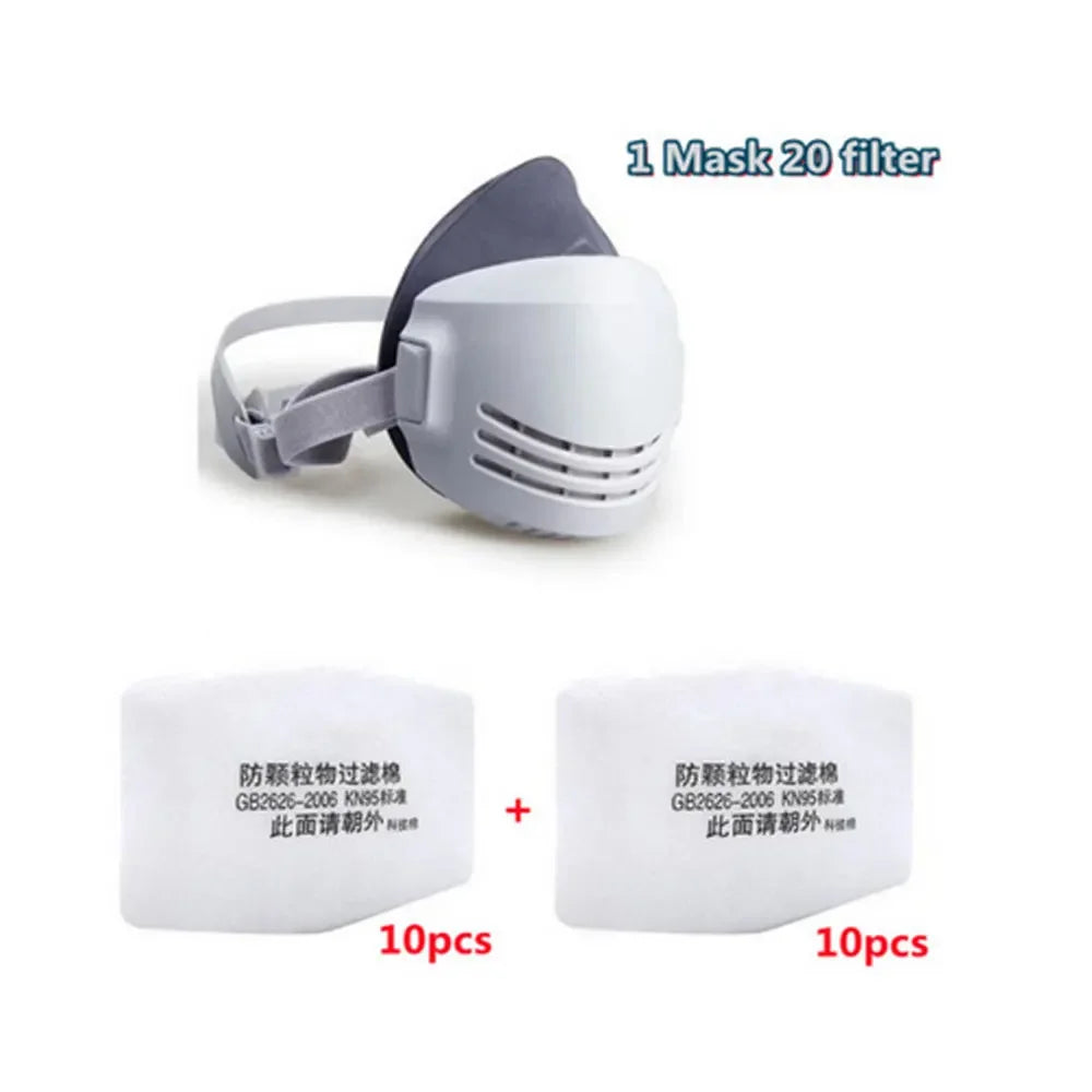 Half Face Dust Mask Respirator with 20 Pcs Filter Cotton, Industrial Use