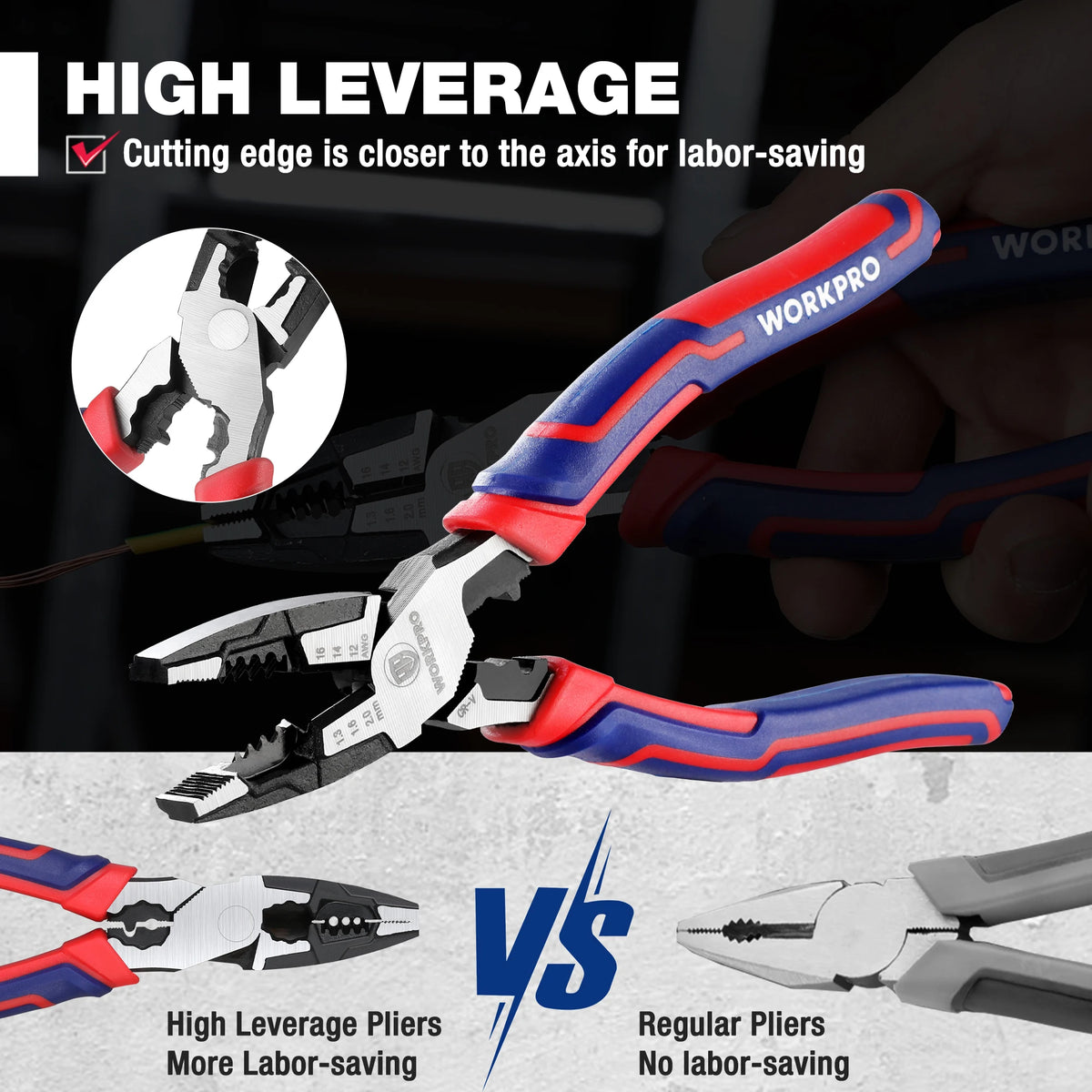 WORKPRO 8-in Linesman Pliers with Wire Cutter & Stripper, CRV Steel - image 5