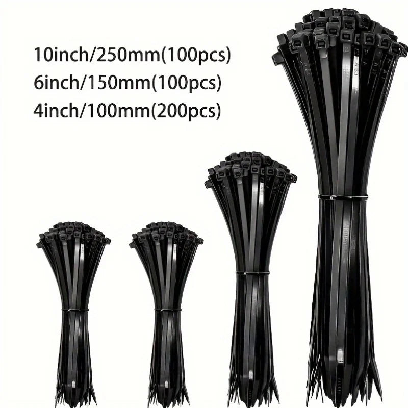 400Pcs Multi-Size Cable Ties Set, Heavy Duty Nylon Zip Ties, Black & White Self-Locking Wire Ties for Home Office Cable